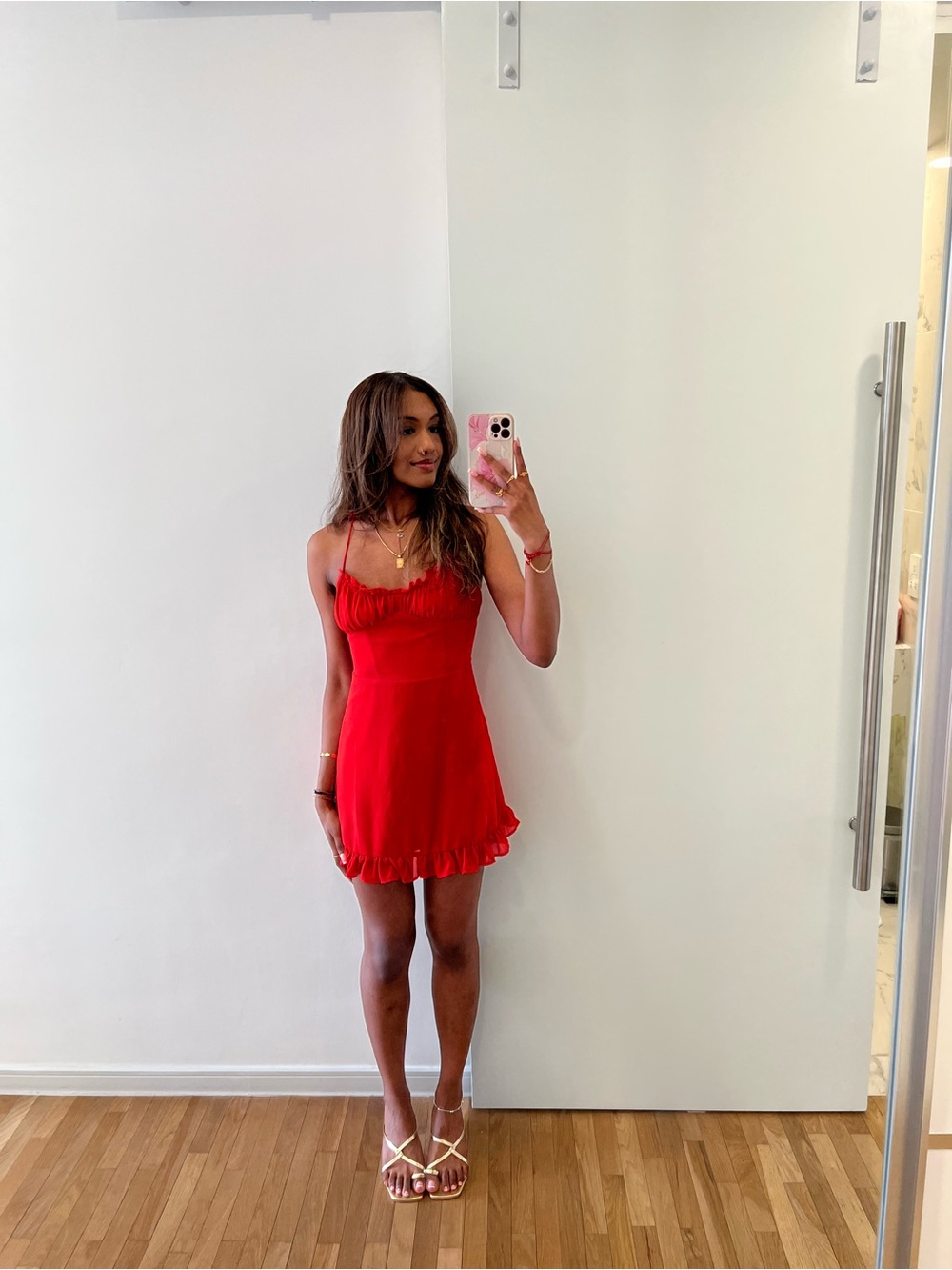 Red Ruffled Slip Dress - Picture 3 of 4